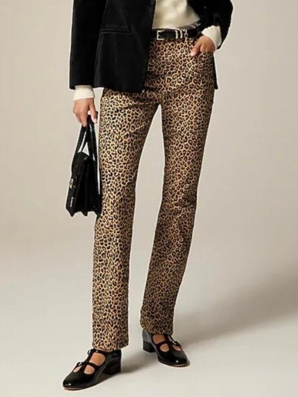 J. Crew Straight Leg Chino Pants Leopard Animal Print High Rise Trouser CF897